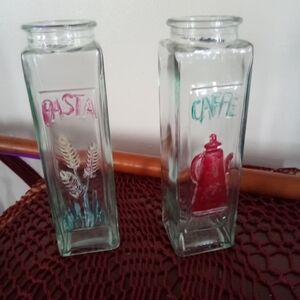 Glass Kitchen Canister Set with Red and Green Accents